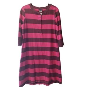 Patagonia Womens Striped Henley Dress L Pink Purple 3/4 Sleeve Organic Cotton